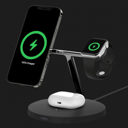 Бездротова зарядка Belkin 3-in-1 Wireless Charger with MagSafe 15W (Black)